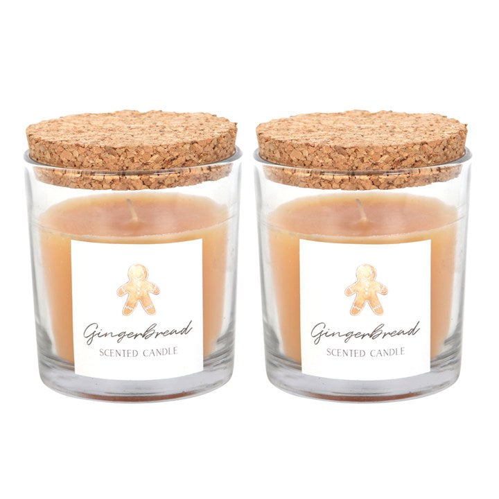 Set de 2 Velas Aromáticas de Jengibre con Tapa de Corcho - Decoración y Fragancia Navideña