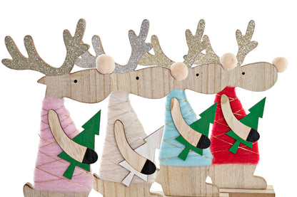 Figuras de Renos Navideños en Madera y Poliéster – Set de 4, 24 cm – Decoración de Navidad