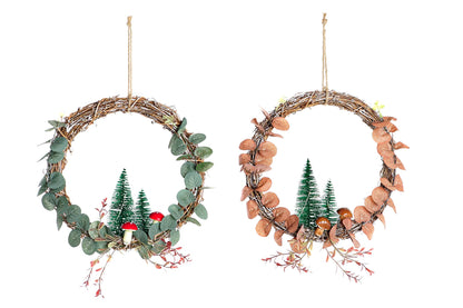 Decoración Colgante LED de Navidad con Árboles – Corona de 30 cm – Diseño Natural y Elegante (2 Modelos Surtidos)