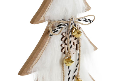 Árbol Decorativo Navideño de Madera con Pelo Suave y Cascabeles – 37 cm