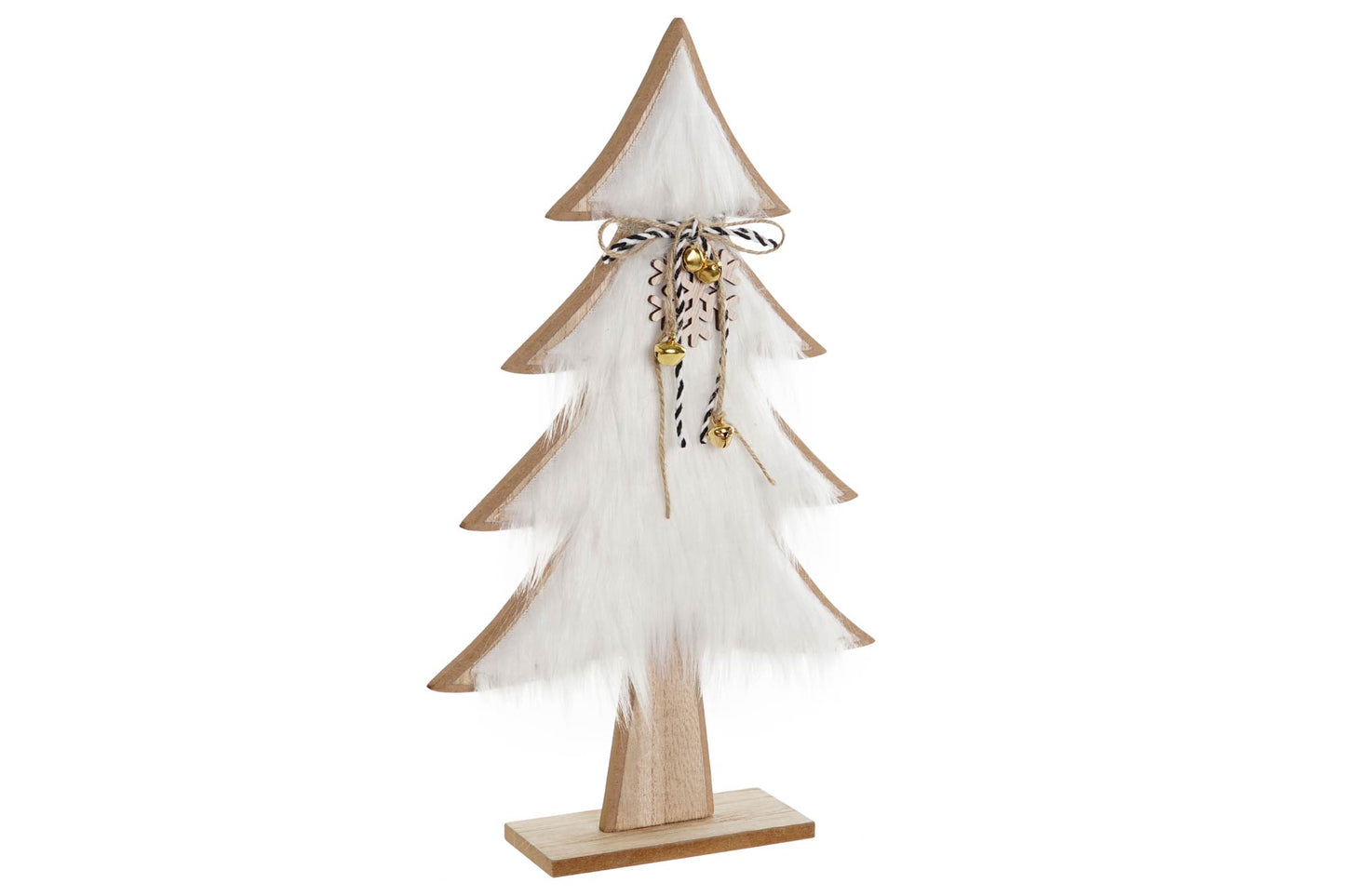 Árbol Decorativo Navideño de Madera con Pelo Suave y Cascabeles – 37 cm
