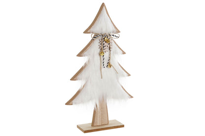 Árbol Decorativo Navideño de Madera con Pelo Suave y Cascabeles – 37 cm