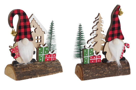 Figura Decorativa Navideña Gnome con Regalos – Base de Tronco 12 cm