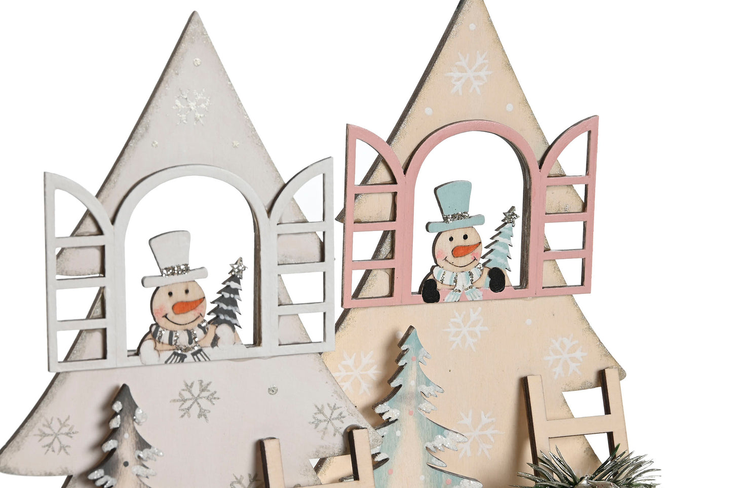 Figura Navideña de Madera con Muñeco de Nieve y Árbol