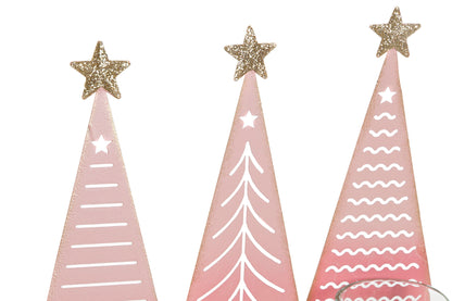 Portavelas Navideño con Árbol Rosa y Base de Madera