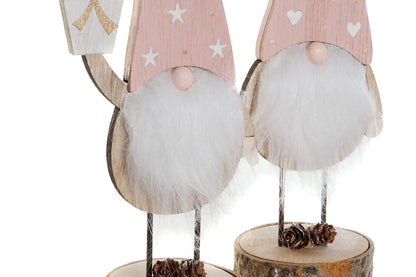 Figura Navideña Duende Rosa con Regalo – Madera Decorativa 23,5 cm