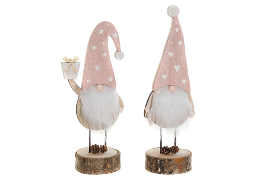 Figura Navideña Duende Rosa con Regalo – Madera Decorativa 23,5 cm