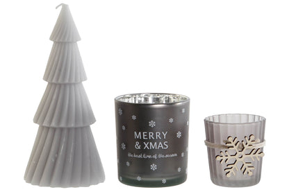 Set Decorativo Navideño con Velas y Árbol – Incluye Base Espejo