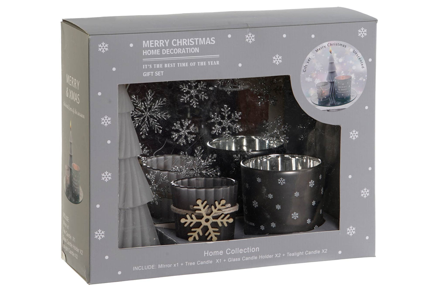 Set Decorativo Navideño con Velas y Árbol – Incluye Base Espejo