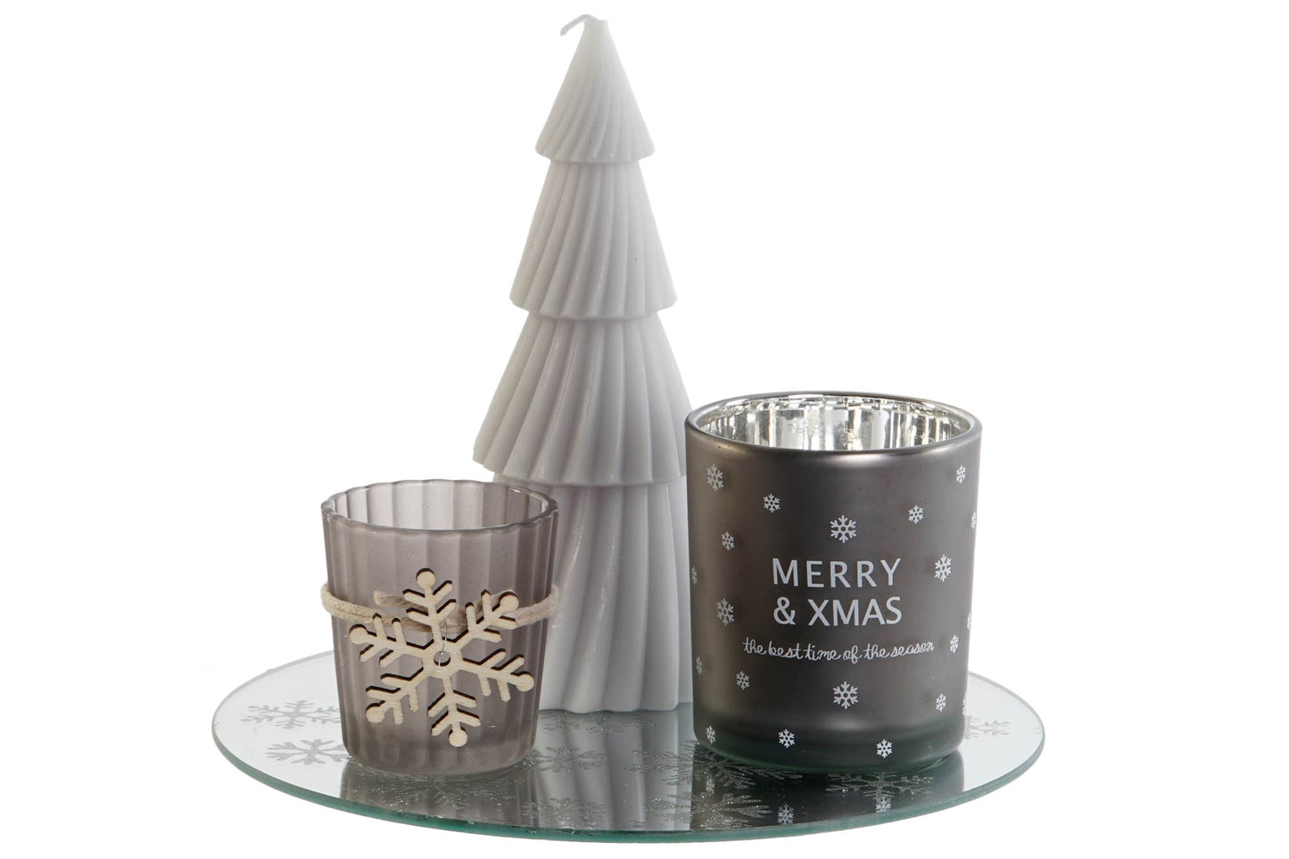Set Decorativo Navideño con Velas y Árbol – Incluye Base Espejo