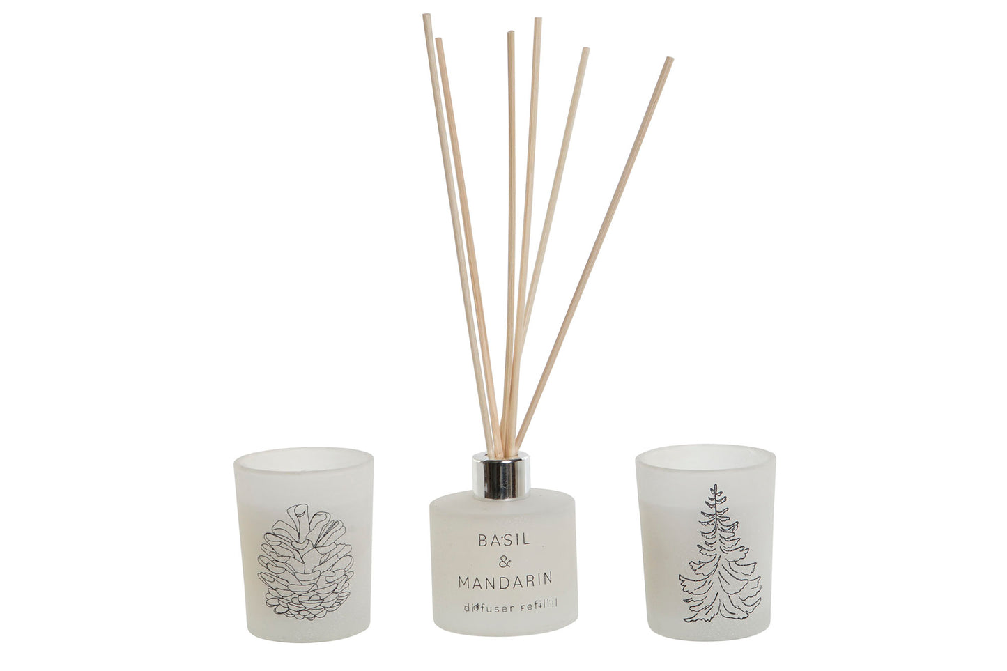 Set de Velas Aromáticas y Difusor "Hello Winter" Basil & Mandarina - Pack Decorativo Invierno con Vela y Difusor de Fragancia