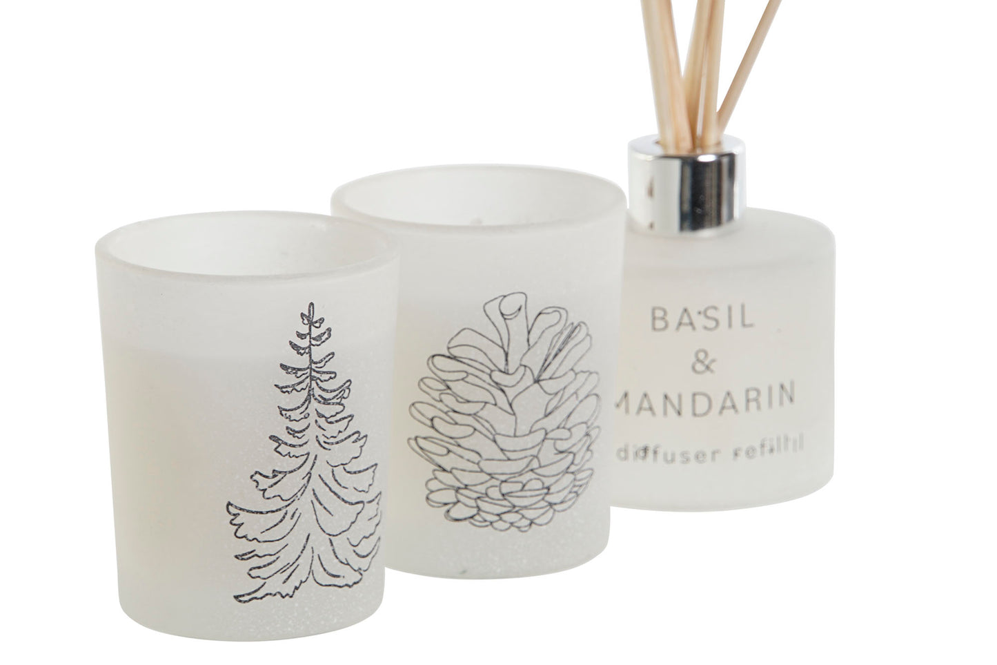 Set de Velas Aromáticas y Difusor "Hello Winter" Basil & Mandarina - Pack Decorativo Invierno con Vela y Difusor de Fragancia