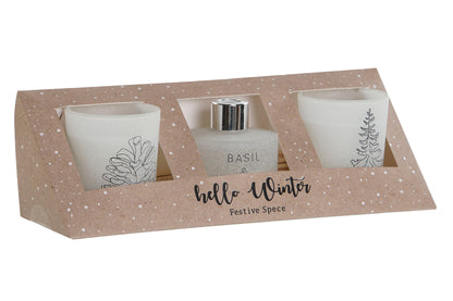 Set de Velas Aromáticas y Difusor "Hello Winter" Basil & Mandarina - Pack Decorativo Invierno con Vela y Difusor de Fragancia