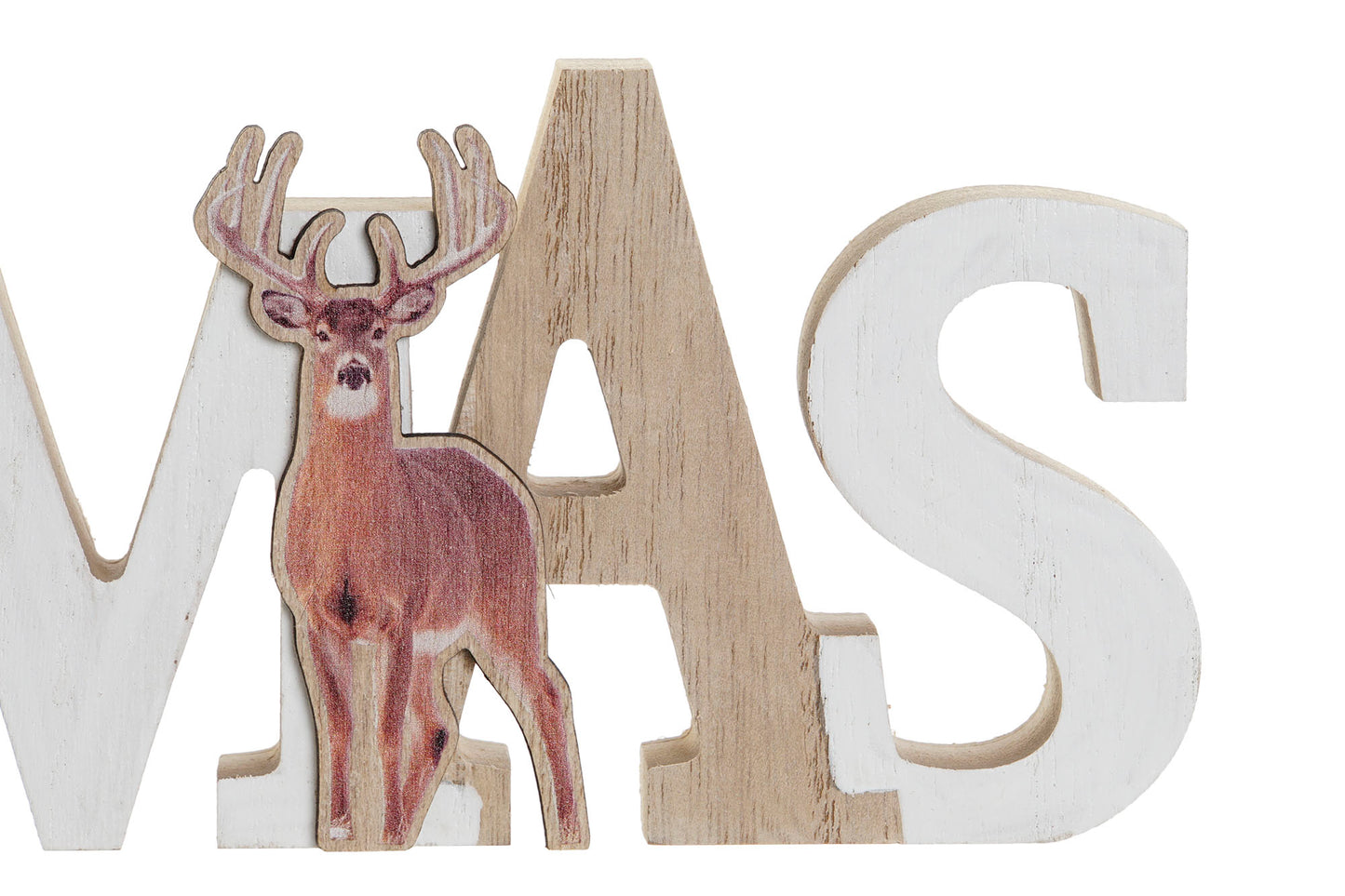 Figura Navideña de Madera MDF XMAS con Árbol y Reno