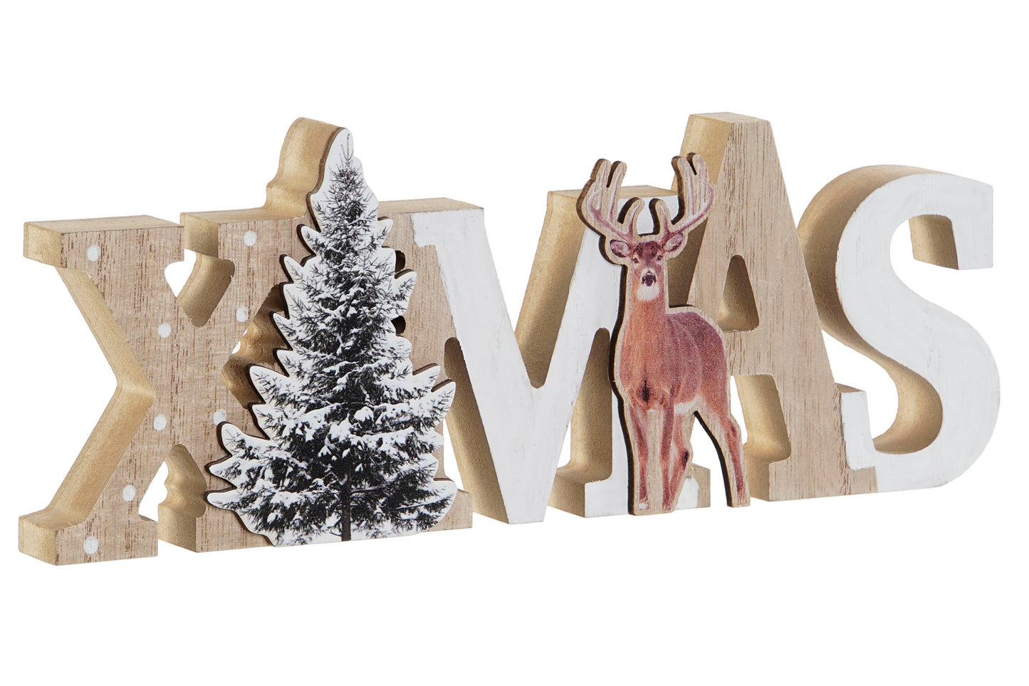 Figura Navideña de Madera MDF XMAS con Árbol y Reno