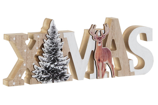 Figura Navideña de Madera MDF XMAS con Árbol y Reno
