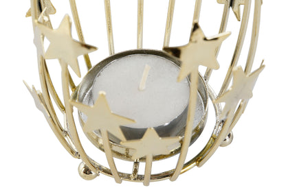 Portavelas Dorado Estrellas – Metal Brillante 11 cm