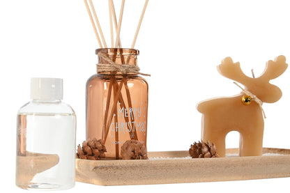 Set de Ambientador Navideño con Difusor y Vela de Reno, 3 Surtidos - Fragancia Serene Wood