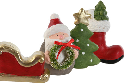 Set de Figuras Navideñas de Resina con Santa, Árbol, Trineo y Bota – Decoración Festiva