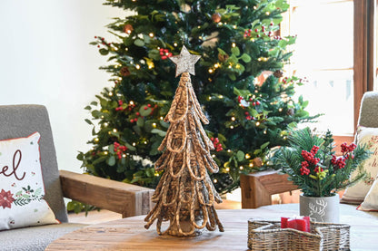 Figura Decorativa Árbol Navideño de Fibra Natural con Estrella, 40 cm