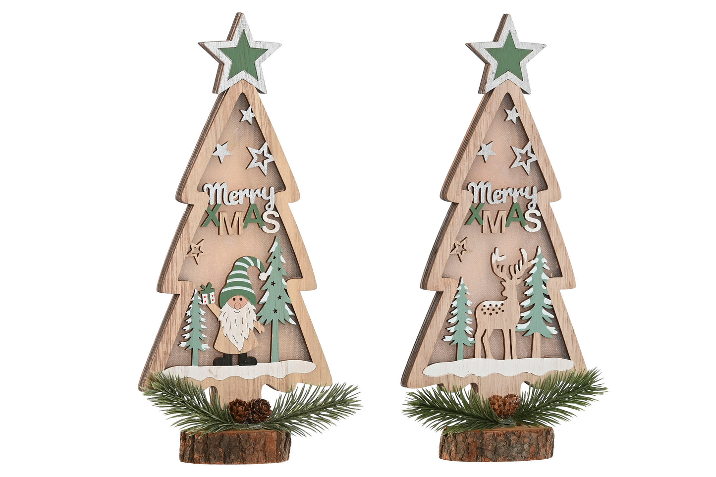 Decoración Navideña Iluminada LED en MDF con Diseño de Árbol, 30 cm, 2 Modelos Surtidos