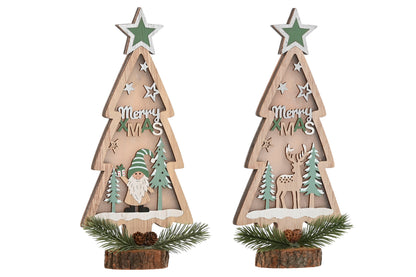 Decoración Navideña Iluminada LED en MDF con Diseño de Árbol, 30 cm, 2 Modelos Surtidos