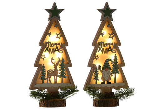 Decoración Navideña Iluminada LED en MDF con Diseño de Árbol, 30 cm, 2 Modelos Surtidos