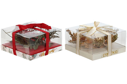 Velas de Navidad Decorativas con Soporte de Cristal y Detalles Naturales – Juego de 2