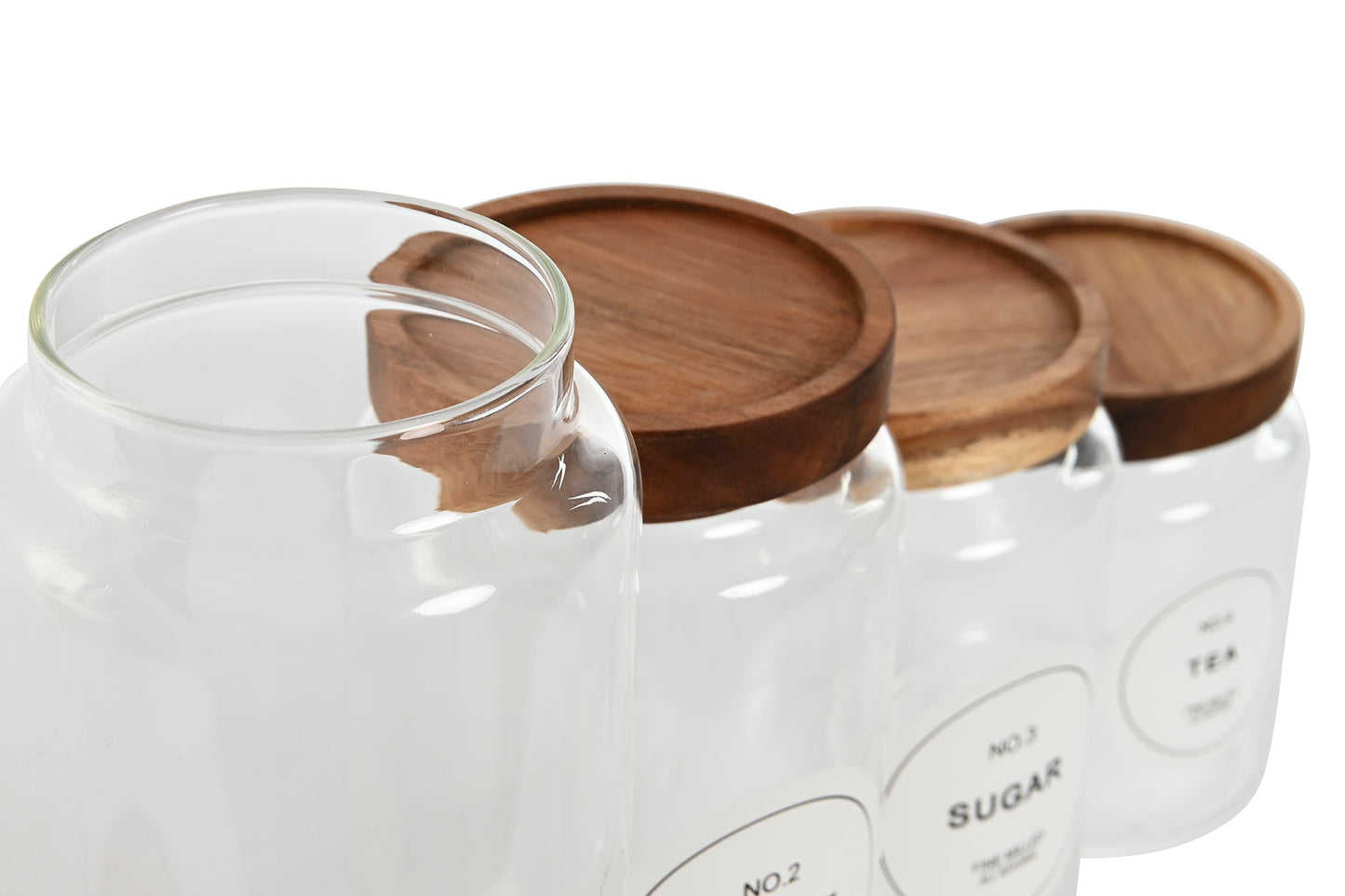 Set 4 Botes Borosilicato y Madera
