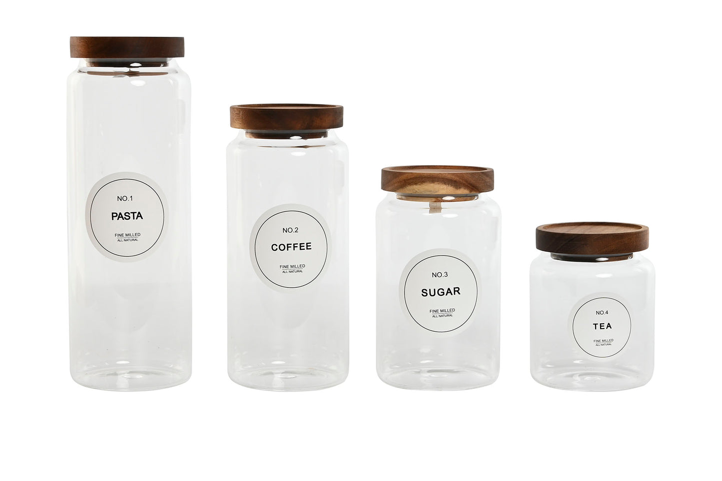 Set 4 Botes Borosilicato y Madera