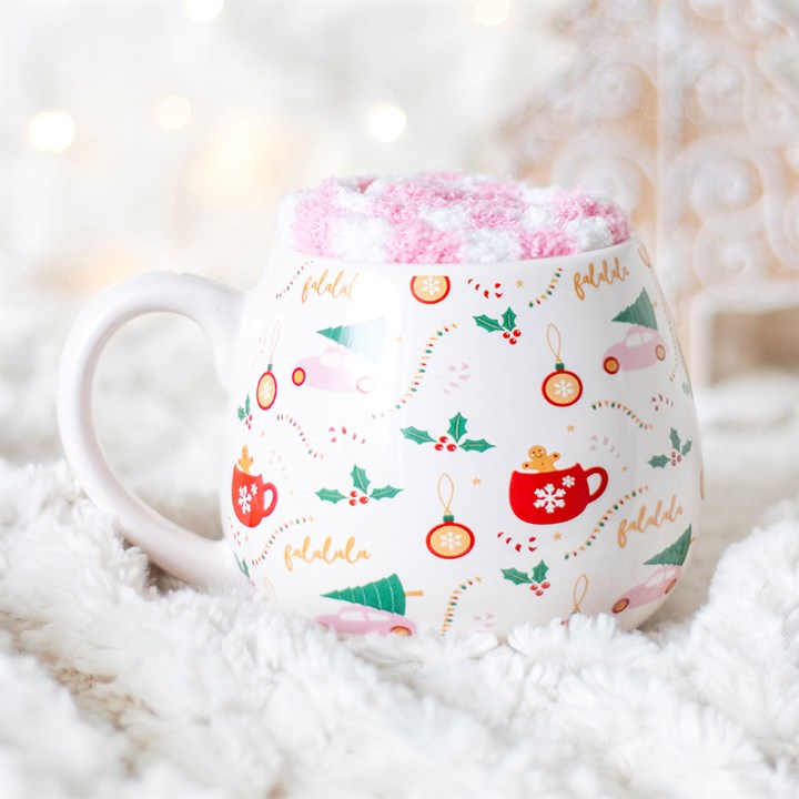 Taza de ceramica redonda con estampado navideño