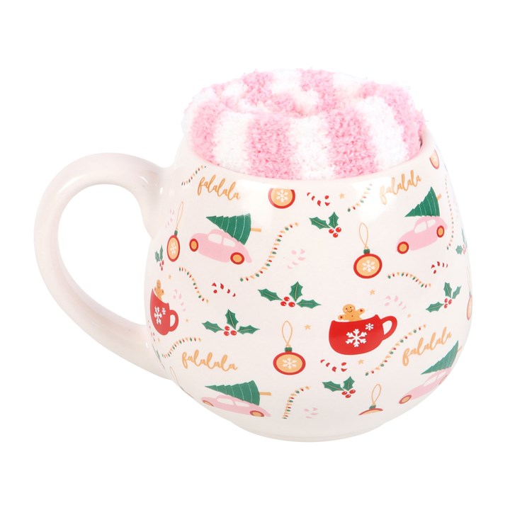 Taza de ceramica redonda con estampado navideño