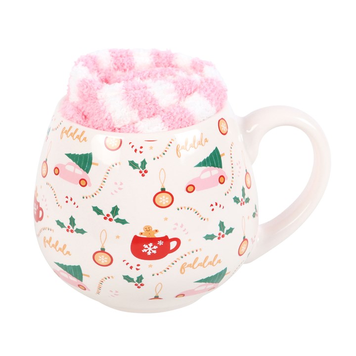 Taza de ceramica redonda con estampado navideño