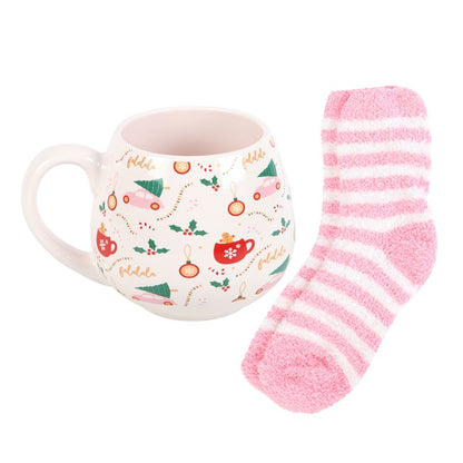 Taza de ceramica redonda con estampado navideño