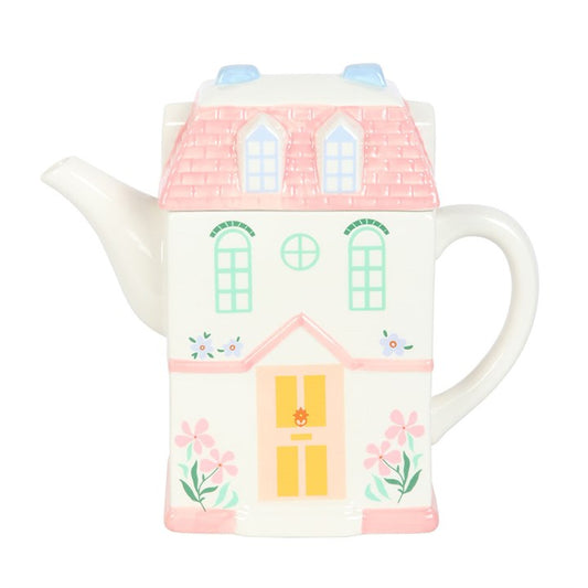 Tetera de cerámica con forma de casa pastel decorativa estilo cottage