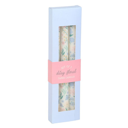 Juego de 3 velas cónicas con diseño floral ditsy