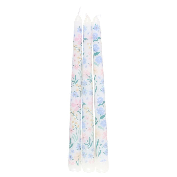 Juego de 3 velas cónicas con diseño floral ditsy