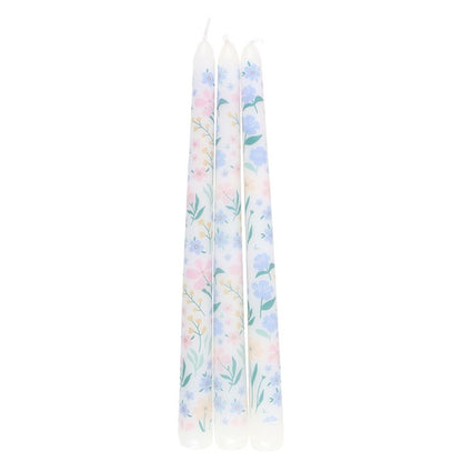 Juego de 3 velas cónicas con diseño floral ditsy