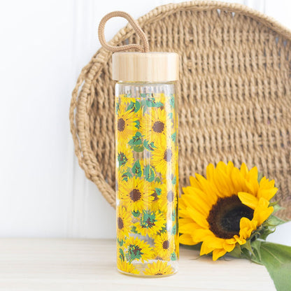 Botella de Agua Girasoles 600 ml con Tapa de Bambú