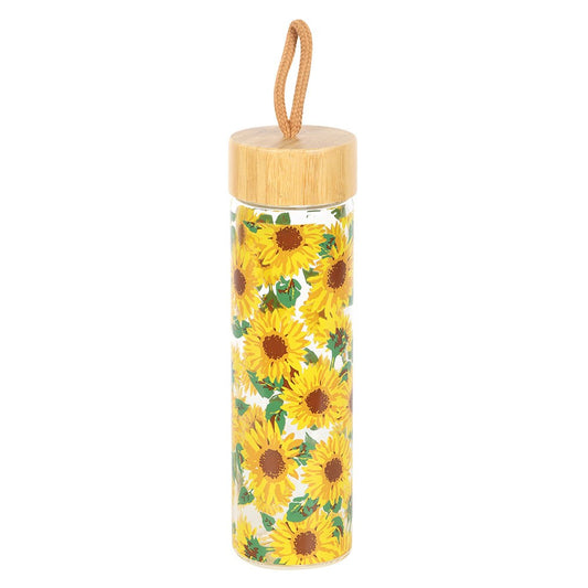 Botella de Agua Girasoles 600 ml con Tapa de Bambú
