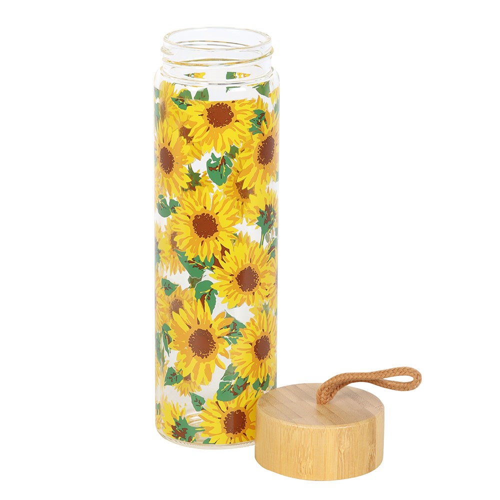 Botella de Agua Girasoles 600 ml con Tapa de Bambú