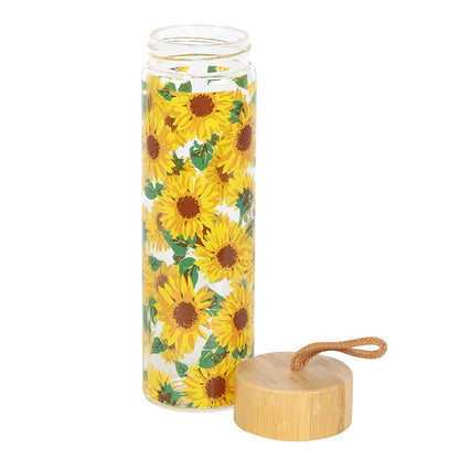Botella de Agua Girasoles 600 ml con Tapa de Bambú