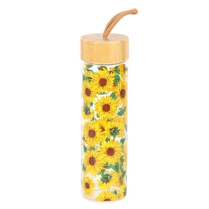 Botella de Agua Girasoles 600 ml con Tapa de Bambú