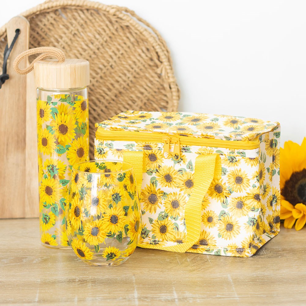 Botella de Agua Girasoles 600 ml con Tapa de Bambú