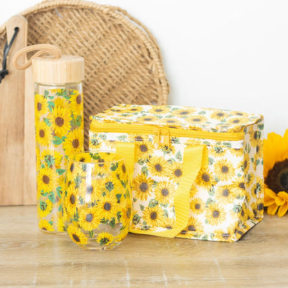 Botella de Agua Girasoles 600 ml con Tapa de Bambú