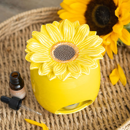 Quemador de Aceite y Cera Girasol de Cerámica Amarilla