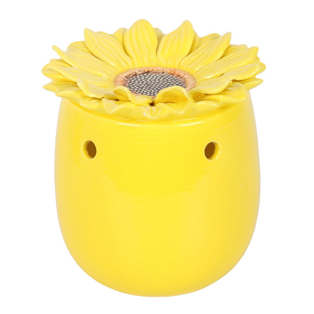 Quemador de Aceite y Cera Girasol de Cerámica Amarilla