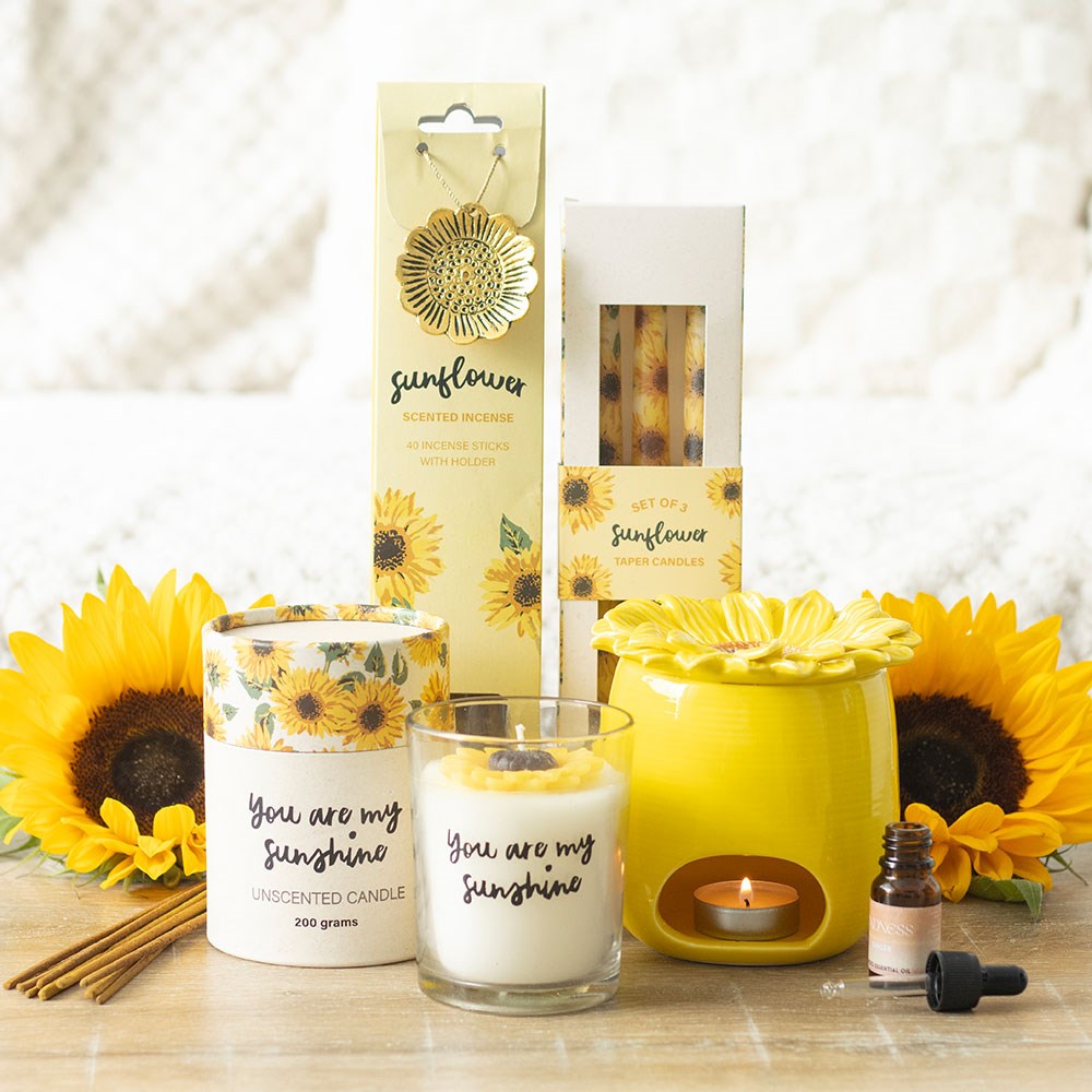Quemador de Aceite y Cera Girasol de Cerámica Amarilla
