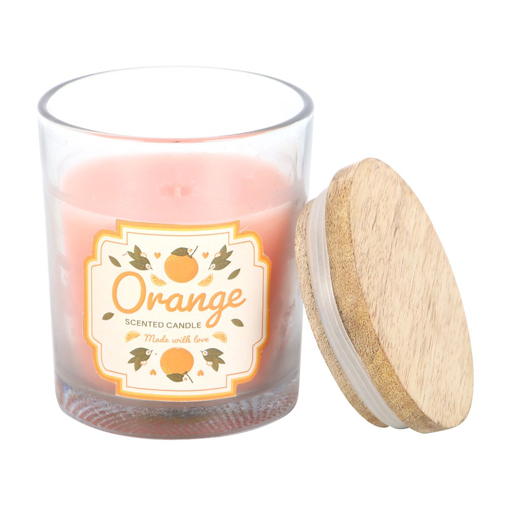 Vela Aromática de Naranja con Tapa de Madera – Aroma Cítrico y Decoración Frutal