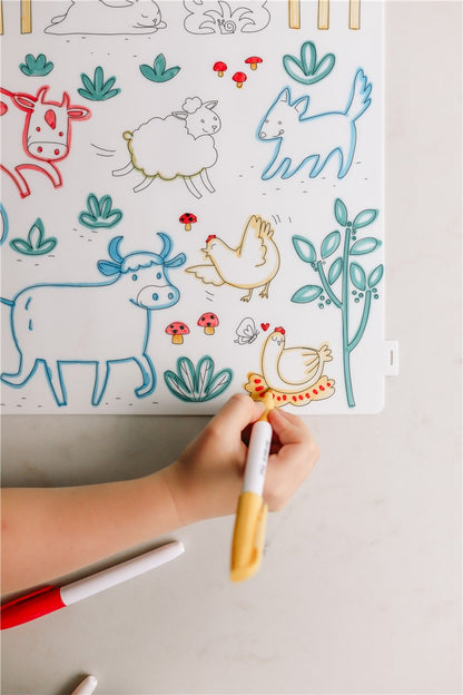 Scribble “En la Granja” Tapete Reutilizable con 4 Rotuladores